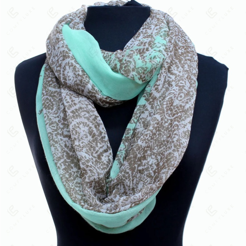 Mint and Brown Patterned Scarf